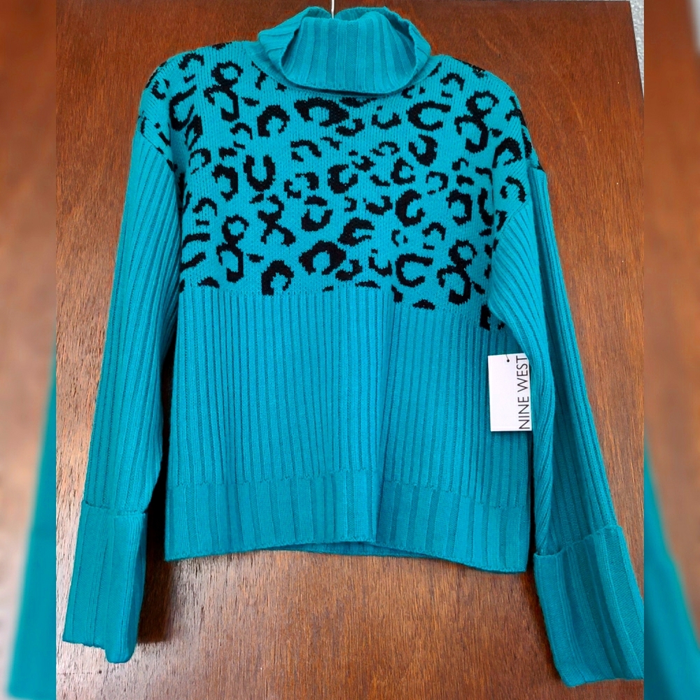 Nine West Turquoise Leopard  Sweater